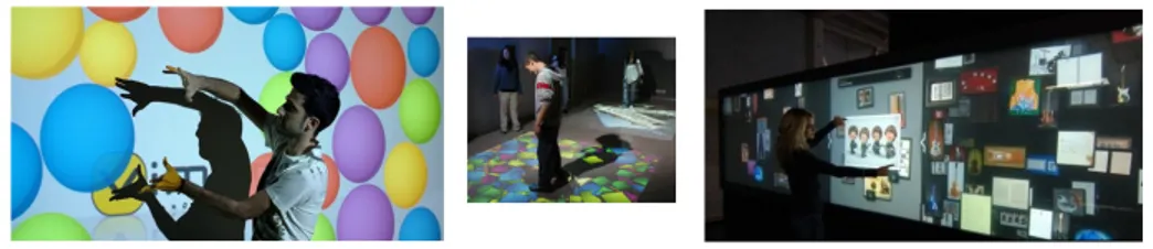 Figura 1.3: Esempi di installazioni interattive con muri e tappeti sensibili al movimento