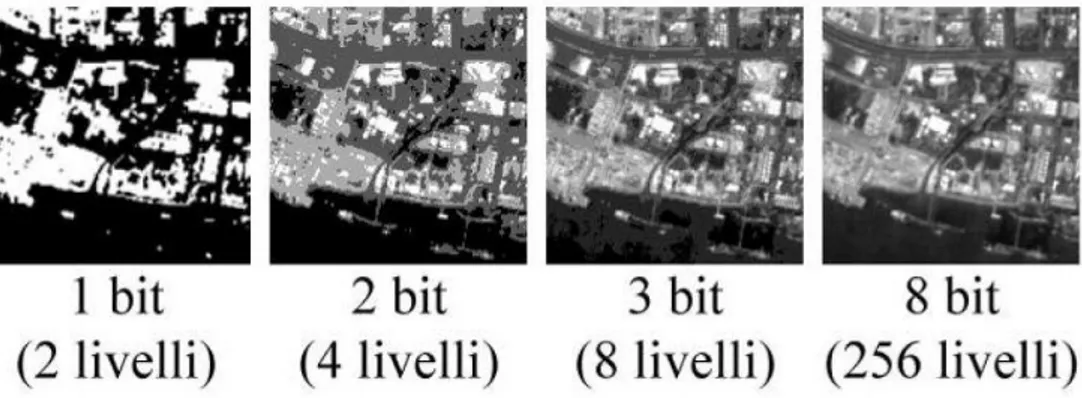 Figura 1.2 - Esempio di immagine a diversi livelli di risoluzione radiometrica 