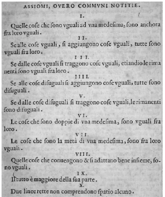 Figura 1.2: Gli Elementi, libro I. Traduzione di Federico Commandino (Urbino, 1509 – 5 settembre 1575), 1575