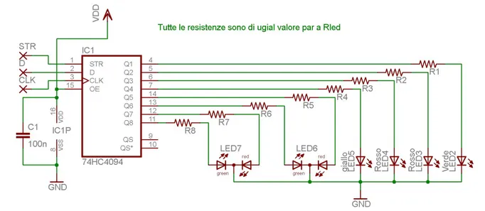 Illustrazione 21: Schema del collegamento delle spie a LED