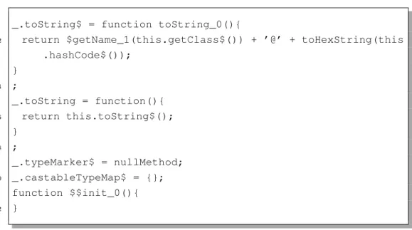 Figura 2.6: Frammento di codice JavaScript prodotto dal compilatore GWT con -style PRETTY
