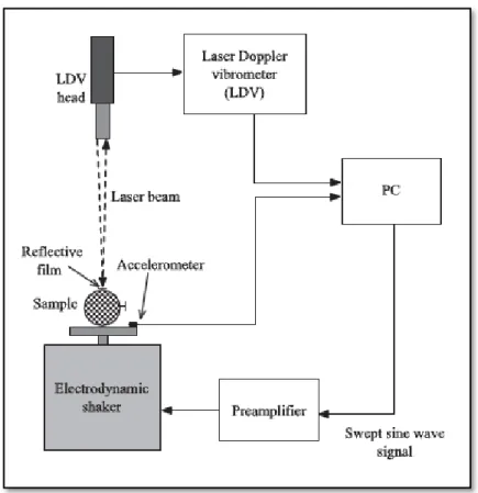 Figura 14: Sistema di misurazione non distruttiva a vibrazione che utilizza uno shaker  elettrodinamico ed un sensore a Laser Doppler Vibrometer (LDV) [25]