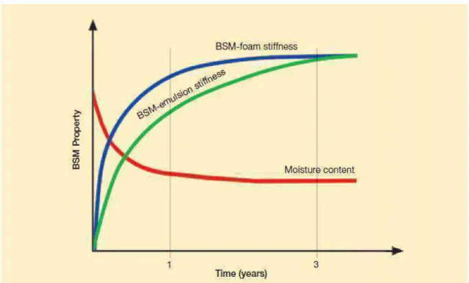 Figura 3. 9: Modificazione delle caratteristiche meccaniche dei due tipi di BSMs al variare del contenuto di umidità nel tempo 