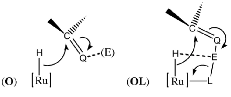 Figura  2.2:  Attacco  a  sfera  esterna  dell’idruro  sull’aldeide  o  il  chetone  (Q=O)  o  l’immina  (Q=  NR)  insaturi