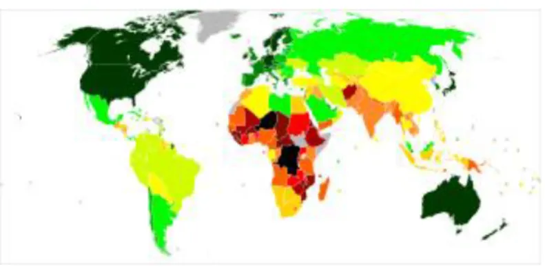 Figura 1.1.1.2:Mappa dell'indice di sviluppo umano per quartili (Report 2011, basato su dati 2011,  pubblicato il 2 novembre 2011)