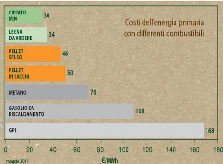 Figura 5 Costi energia primaria con differenti combustibili  [3]