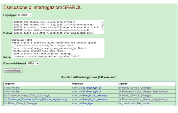 Figura 3.3: Interfaccia web proposta da OpenERCH per effettuare interrogazioni in SPARQL.