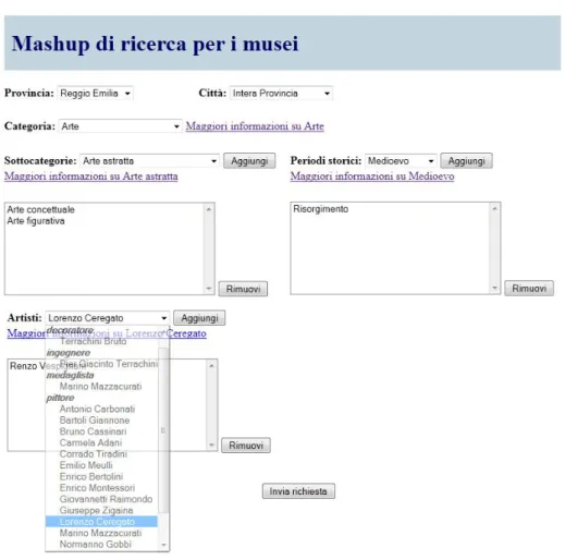Figura 3.4: Interfaccia proposta dall’applicazione di mash-up per la ricerca dei musei.