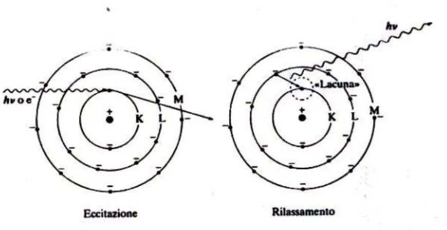 Figura 2.3 Rappresentazione schematica di un processo di fluorescenza di raggi X [1]. 