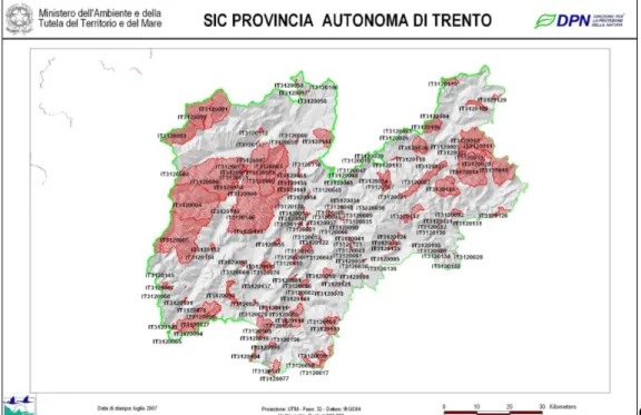 Figura 3. Rete Natura 2000, i Siti d'Importanza Comunitaria nel territorio provinciale