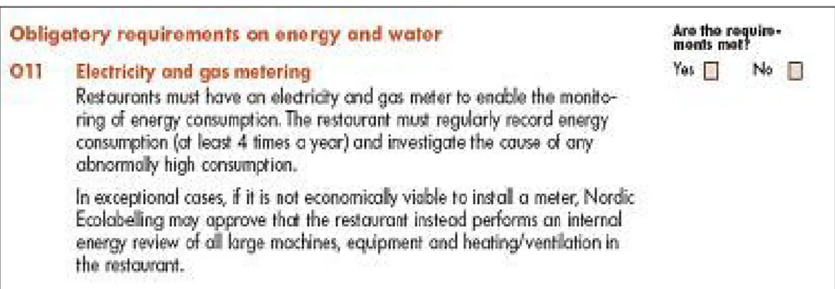 Figura 13. Esempio di requisiti obbligatori  della macroarea “Energia” nella Nordic Ecolabel