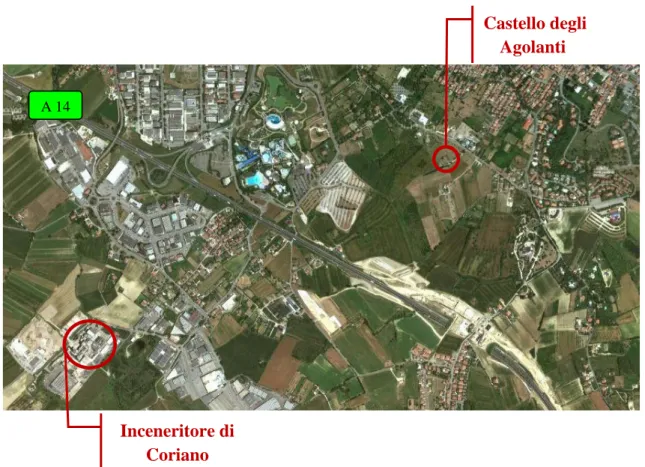 Figura 2.2: Dettaglio dell’area intorno al Castello degli Agolanti 