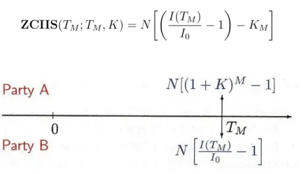 Figura 3.1: ‘cash flow’ relativo a uno ZCIIS, con scadenza T M , dove M indica il numero degli anni.