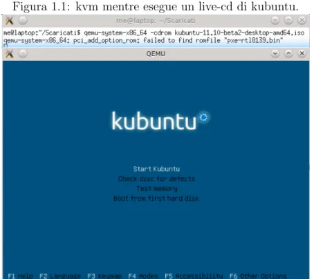 Figura 1.1: kvm mentre esegue un live-cd di kubuntu.