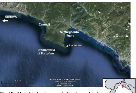 Fig.  15  -  Map  showing  the  second  sites  chosen  for  the  experiment  with  the  scientific  dive  highlighted  (by  Google Earth)