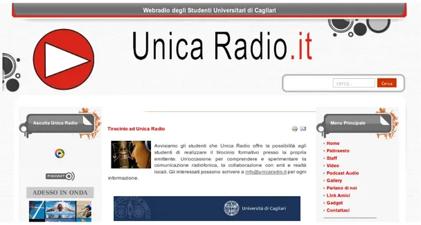 Figura 6.2: Parte dell’home page di Unica Radio