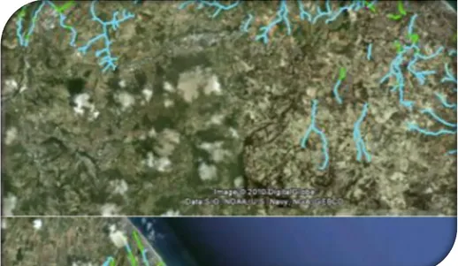 Figura 1.3 Vista satellitare della provincia di Rimini con i fossi consortili in evidenza