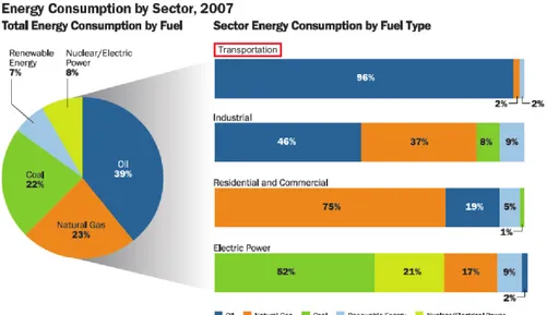 Figura 1.3: Incidenza dei combustibili fossili nei vari settori nel 2007. Fonte: Annual Energy Outlook 2009