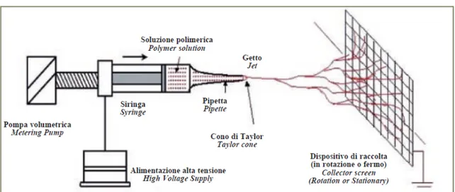 Figura 13 - Schematizzazione di un’apparecchiatura per elettrospinning [9] 