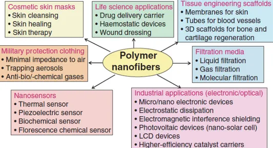 Figura 18 - : Potenziali applicazioni delle nanofibre elettrofilate [7] 