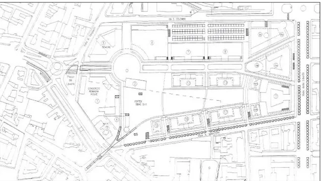 Figura 4.2.1 (c) (Pianta intervento area Orsi Mangelli) .  Figura 4.2.1(d)  legenda      1  a) CONSORZIO  ROMAGNA ACQUE  b) UFFICI  7  ARTIGIANATO COMMERCIO RESIDENZA  STUDENTESCA  13  RESIDENZA  2  CULTURA  8  COMMERCIO RESIDENZA  STUDENTESCA  14-A  RESID