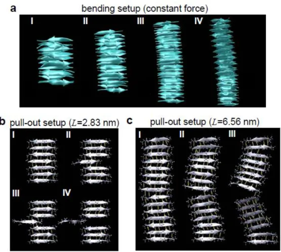 Figure  1-8:  Bending  and  pull-out  setup  for  silk  beta-sheet  nanocrystals  of  different  size