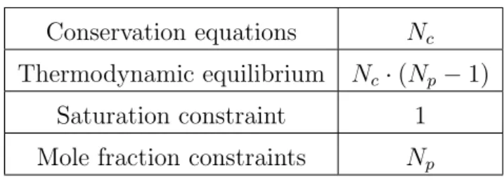 Table 1.2: Number of equations