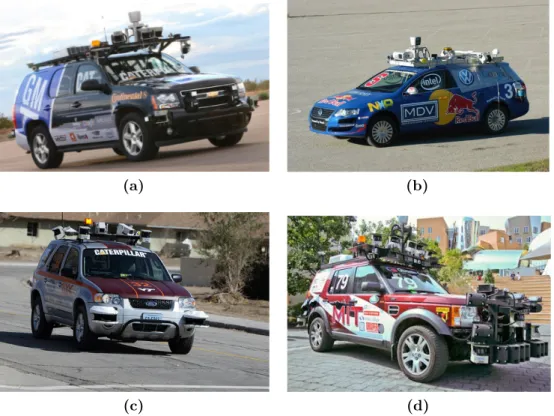Figure 1.4: The four best participants of the DARPA Urban Challenge 2007 edition: Boss(a), Junior(b), Odin(c) and Talos (d).