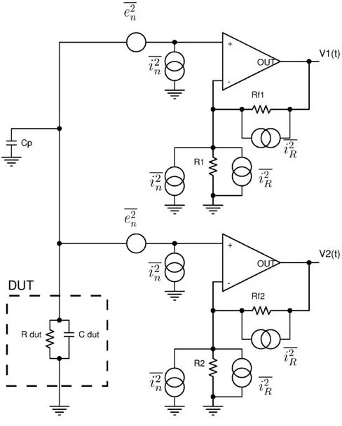 Figure 1.4: Voltage mode front-end: all possible noise sources are indicated