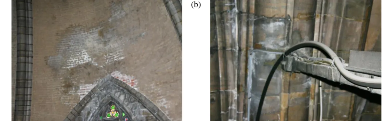 Figure 3.26 – Replaced voussoirs in lateral naves of the Duomo di Milano: on-site (a) and schematic drawing (b)