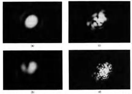 Figure  45  Spot  i mages  S‟  on  the  position -sensitive  detector  for  different  observation  apertures: a) 0.063, b) 0.031, c) 0.016, d) 0.013