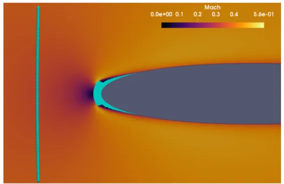 Figure 1.8 CFD simulation around an iced NACA0012 airfoil. The four zones of the problem are clearly visible