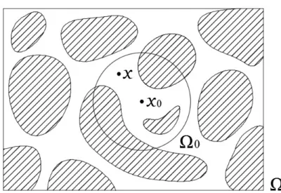 Figure 3.1: Averaging volume Ω 0 in a porous medium Ω [1]