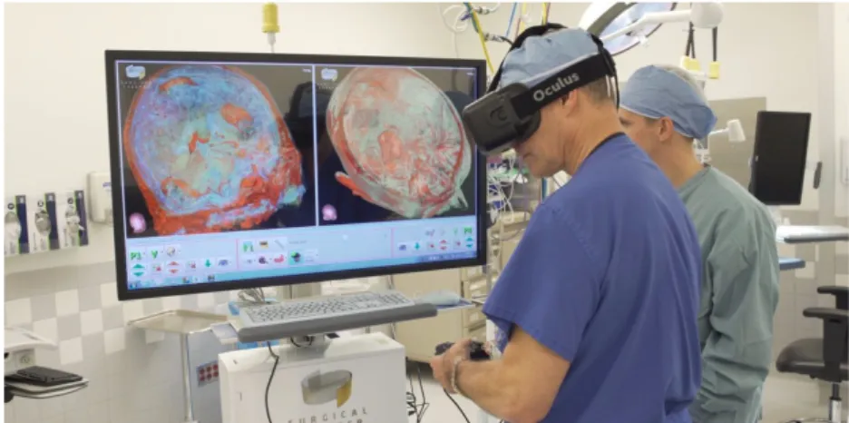 Figure 2.8: A surgeon uses VR to explore a 3D reconstruction of his patient’s brain