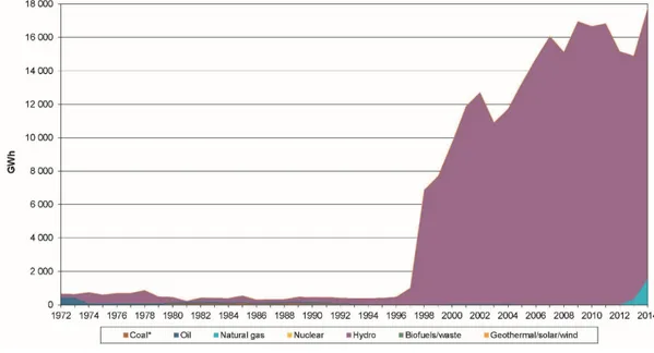 Figure 2.5. Electricity production (IEA 2016). 