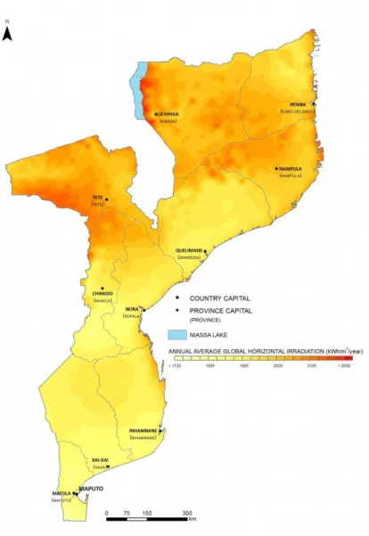 Figure 2.8. Mozambique Solar Potential Atlas (Source ATLAS Renewable Energy of Mozambique) 