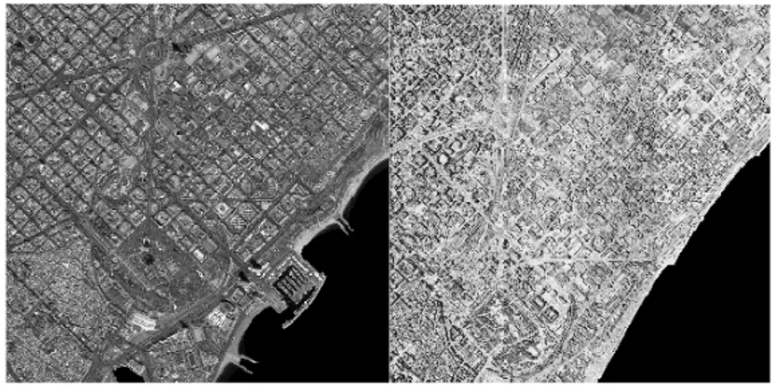 Fig. 1.0  The Autonomous Community of  Catalonia, Spain.     Fig.1.2  SPOT5 scene panchromatic 10m, 2005 (left) and 10m B&amp;W historical photograph, 1956 (right)