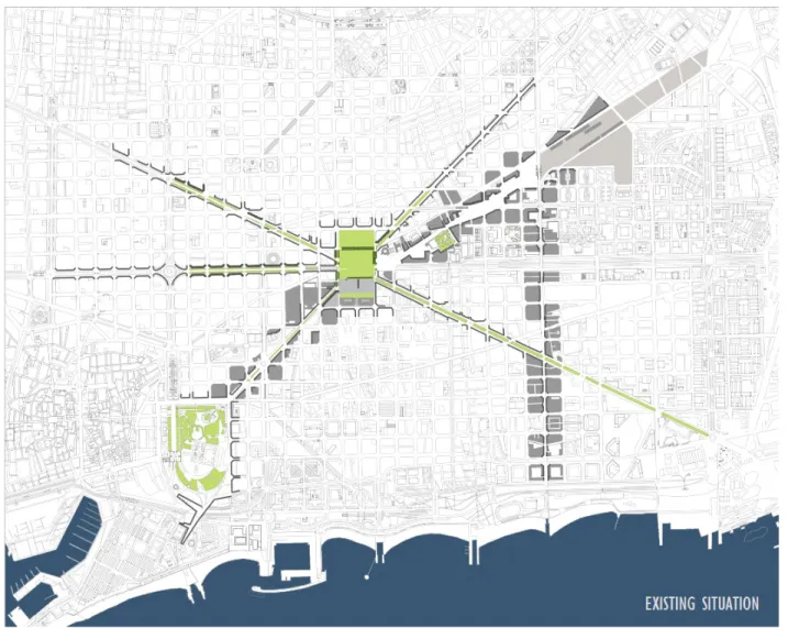Fig. 1.9 Existing situation and urban transformations in Barcelona.  