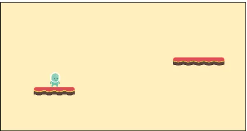 Figure 4.8: An example of Simple conguration. The character, standing on the starting platform (left), needs to jump over the gap to reach the target platform (right).