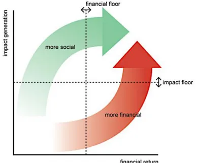 Figure 8: Trade-off between impact generation and financial return, Hornsby and Blumberg  (2013)  