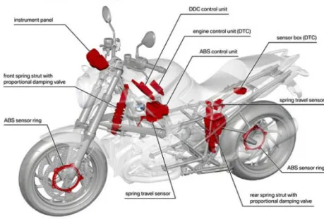 Figura 1.14 Schema rappresentativo del sistema BMW Motorrad Dynamic Damping Control  (tratto da [6])