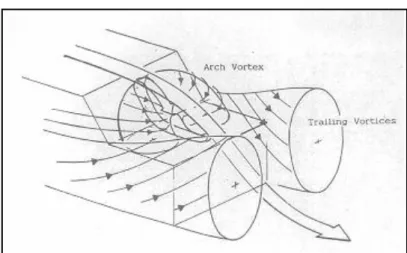 Figura 2.13 Struttura del flusso per geometria con baule sporgente, Nouzawa et.al. (1990) 