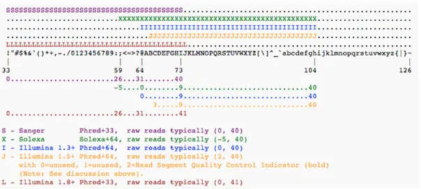 Figura 2.5: Definizione dei diversi formati per la decodifica del carattere ASCII come indicatore di qualità della lettura.
