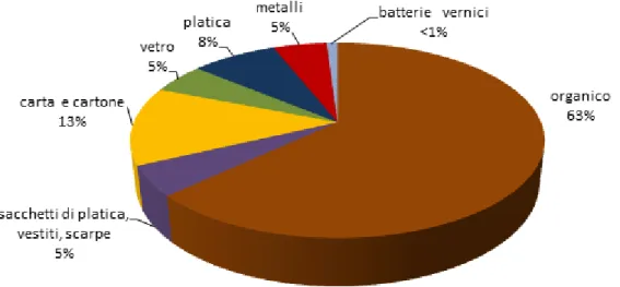 Figura 6: Composizione dei rifiuti solidi urbani media nel Distretto di Tiro [Lucidi, 2018] 