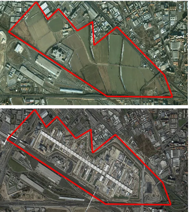 Figura 3: Esempio di consumo di suolo: area EXPO Milano 2015, prima e dopo l’intervento 