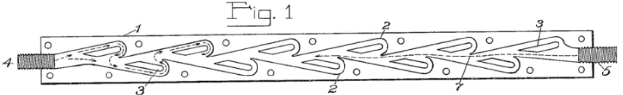 Figure 1.2: Illustration of the Tesla valvular conduit from Tesla’s patent [14].