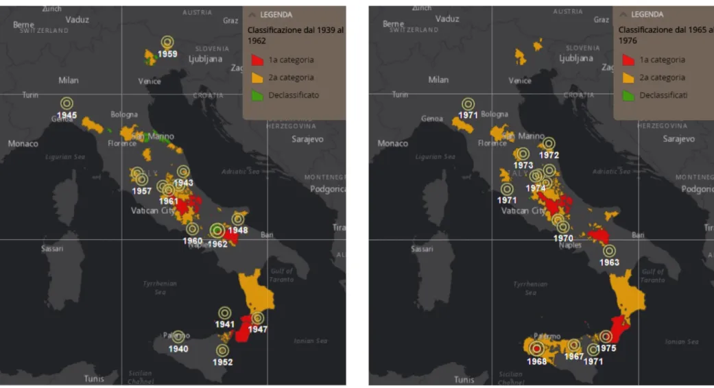 Figura 6 – Classificazione sismica del 1939-1962 e del 1965-1976 (Fonte: https://arcg.is/rLymD) 