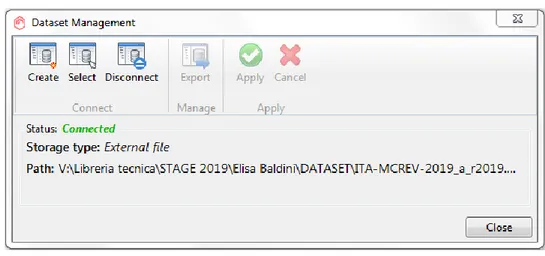 Figura 7.1 - &#34;Manage Dataset&#34; per la gestione del file Dataset con formato .mrv 