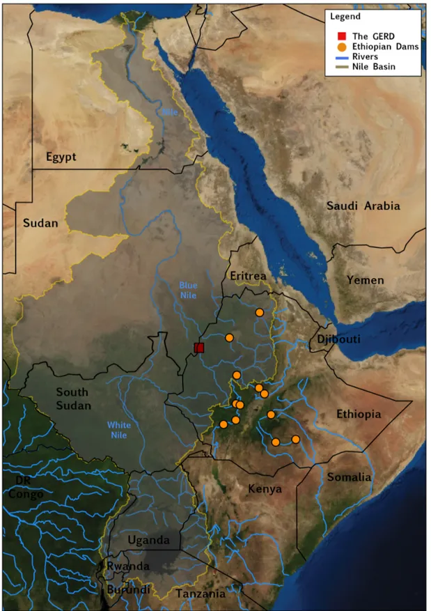 Figure 3.4: Map of the Nile River Basin and ethiopian dams.