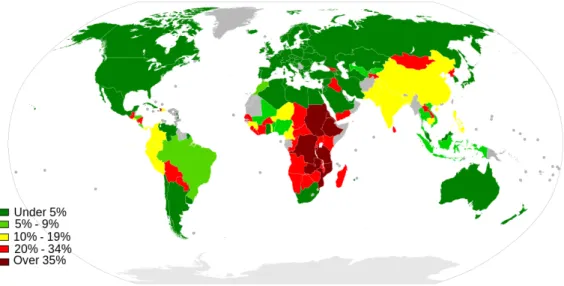 Figure 3.4: Map showing the national percentage of undernourished population in 2012 - -Image by Shibo77, CC BY-SA 3.0, via Wikimedia Commons.